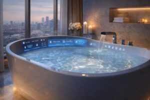 Умная ванна с цифровым управлением температурой в современной ванной комнате