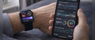 Смарт-часы и смартфон с показателями пульса, HRV и уровня кислорода