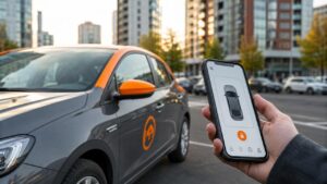 Пользователь открывает автомобиль каршеринга через приложение