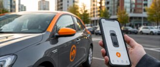 Пользователь открывает автомобиль каршеринга через приложение