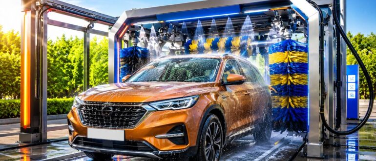 Робот-мойка автомобилей современный автоматический комплекс моет легковой автомобиль