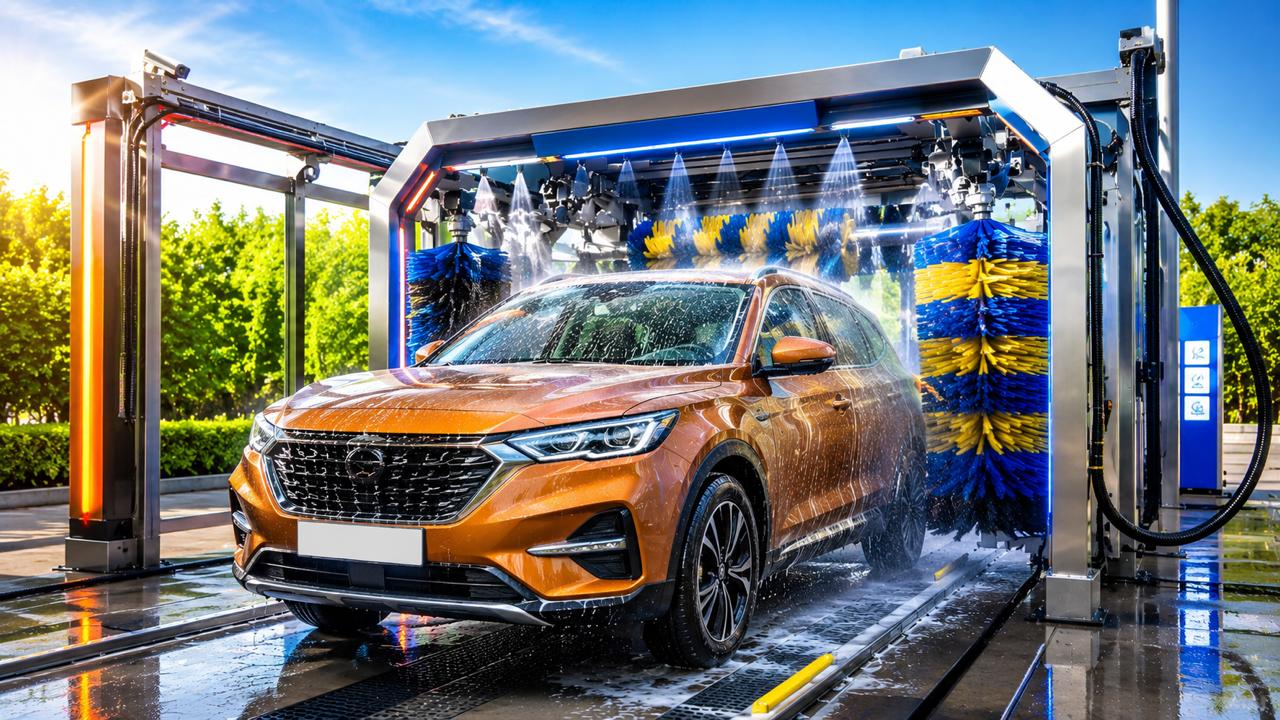 Робот-мойка автомобилей современный автоматический комплекс моет легковой автомобиль
