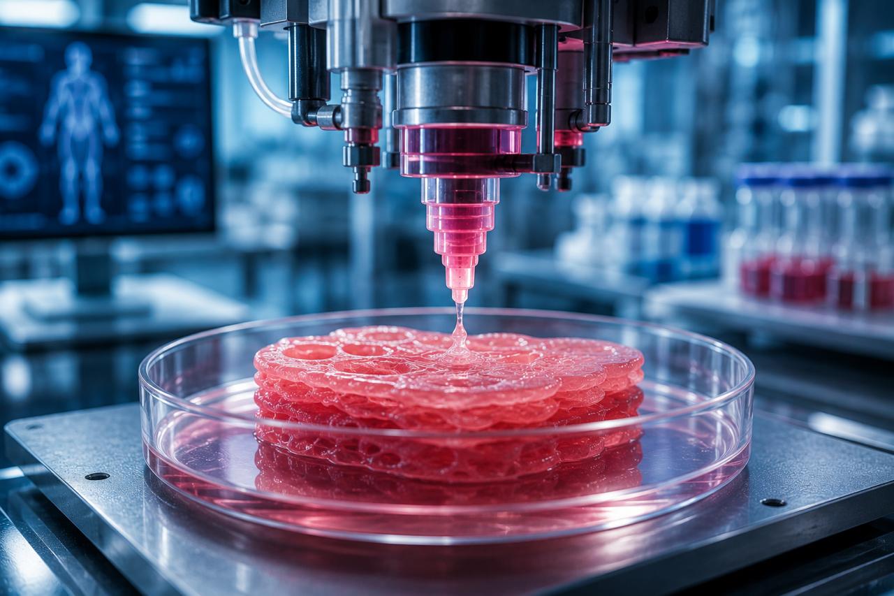 3D-биопринтер послойно создает живую ткань для выращивания будущих органов.